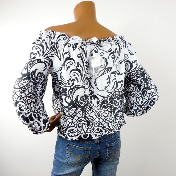 WHITE HOUSE BLACK MARKET Top L NWT Print Blouse Gem Buttons Party Shirt - Picture 8 of 12